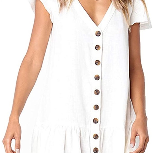White Button Down Mini Dress - Picture 2 of 5